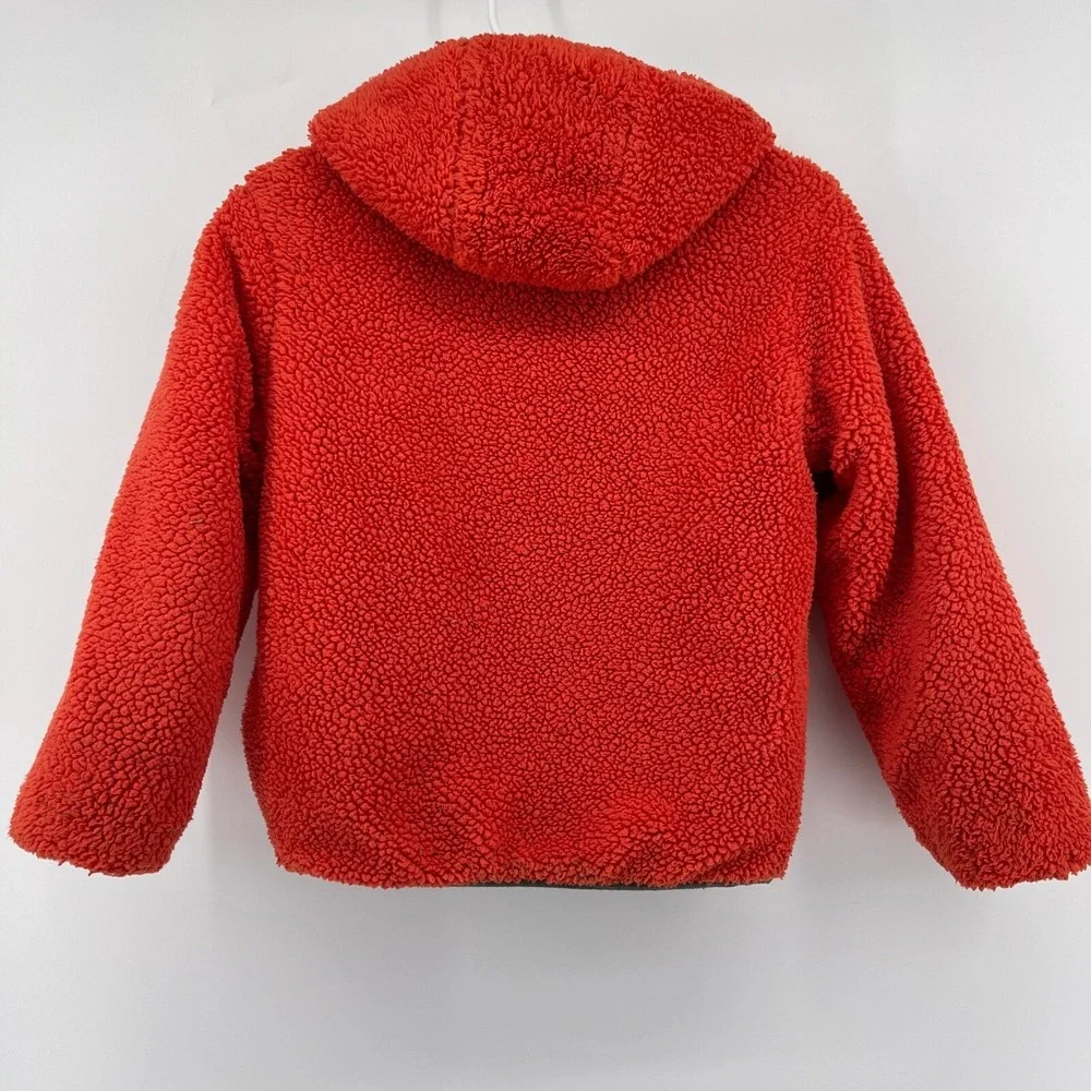 Eddie Bauer Reversible Fleece‎ Puffer Jacket Hooded Orange Gray Kids S